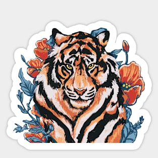 Tiger with Peonies by Cindy Rose Studio Sticker